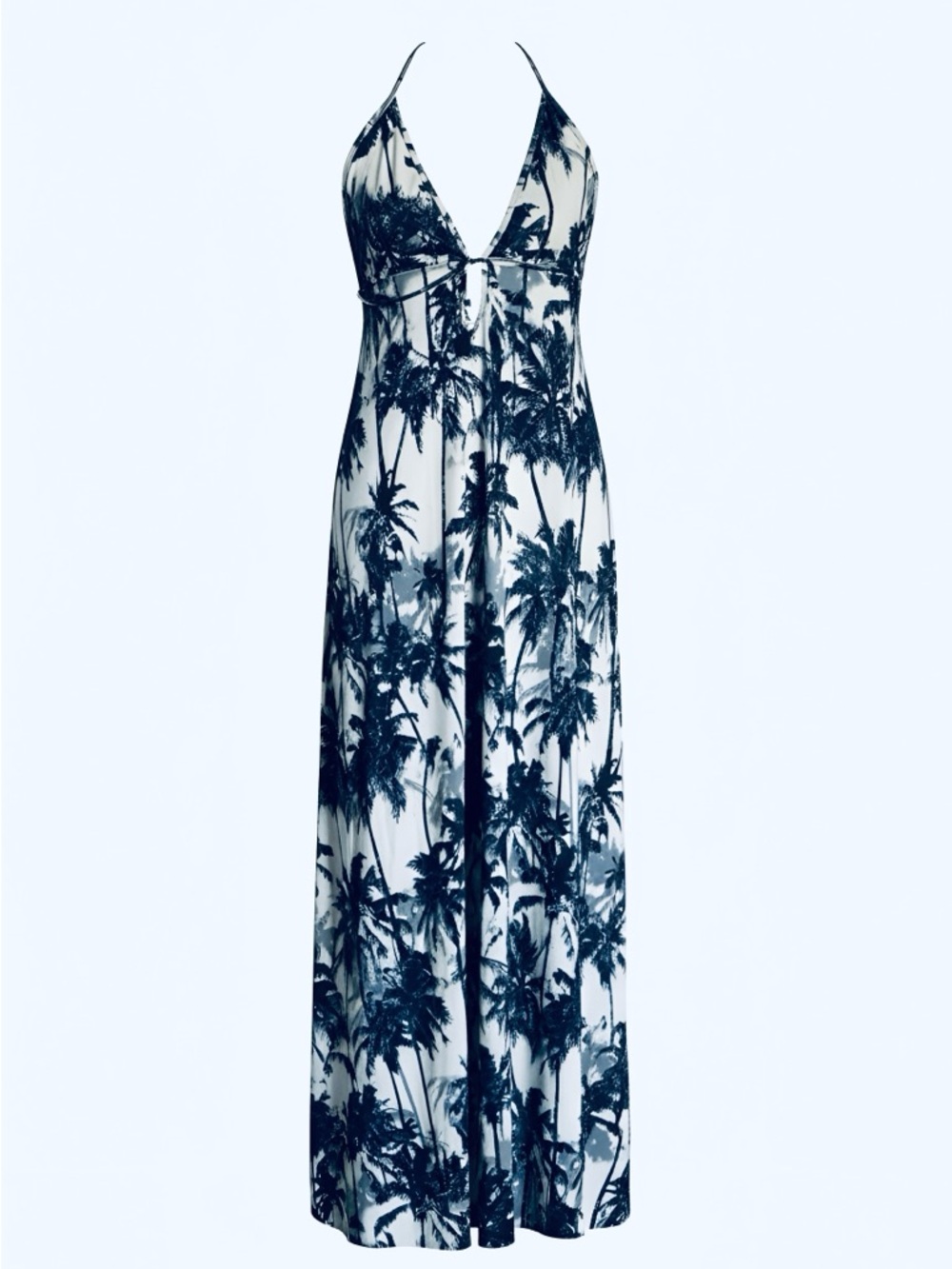 Elan Women’s Navy & White Palm-Print Halter Maxi Dress - Small, New